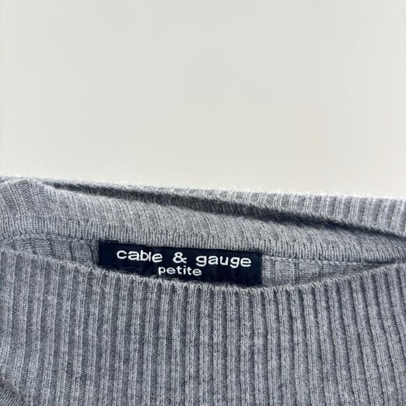 Y2k Cable & Gauge Petite Gray Ribbed Ruffle Sweater 3/4 Sleeves Mock Neck Size S - Picture 2 of 7